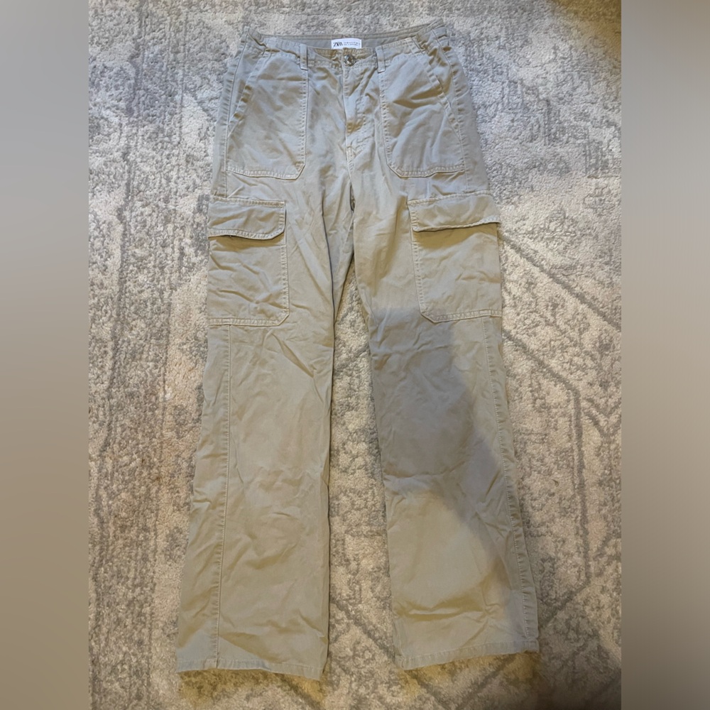 ZARA tan khaki cargo utility pants straight leg